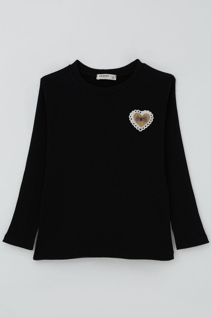 BRE Breeze Girl Child Long Sleeve T-Shirt with Heart Emblem Bow 50 Years, Black - West Covina
