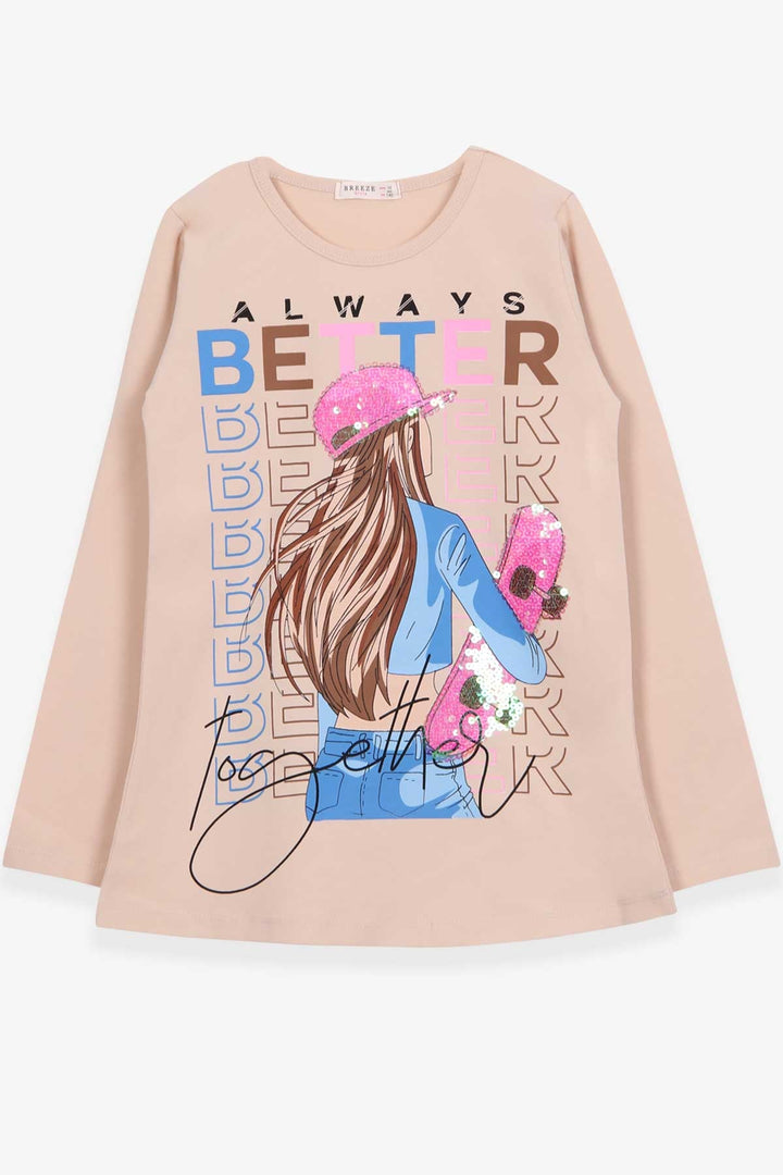 BRE Breeze Girl Child Long Sleeve T-Shirt Skateboarder Girl Printed 106 Years, Cream - Vénissieux