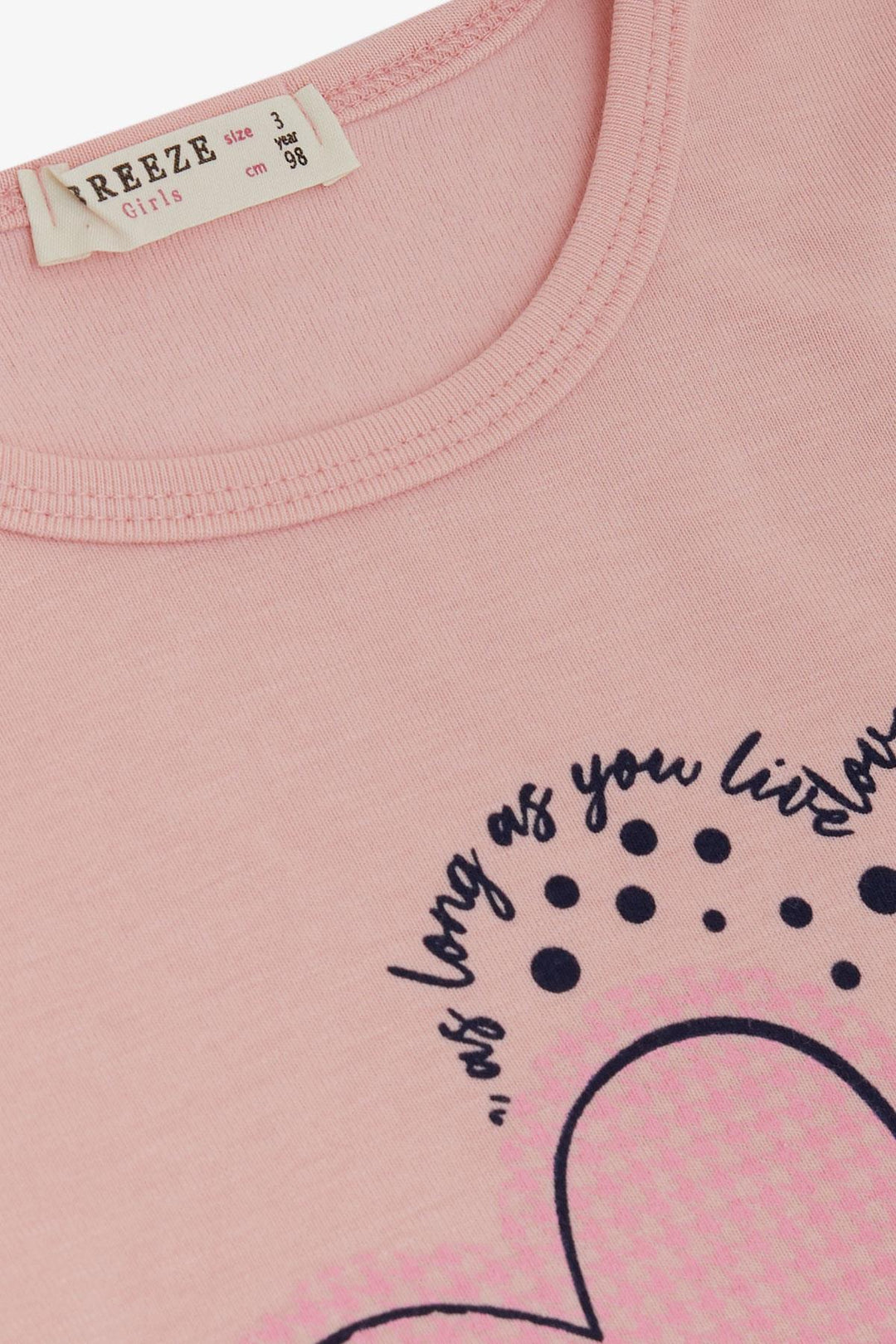 BRE Breeze Girl Child Long Sleeve T-Shirt Houndstooth Polka Dot Heart Printed Written 3-8 Years, Pink - Pearl City