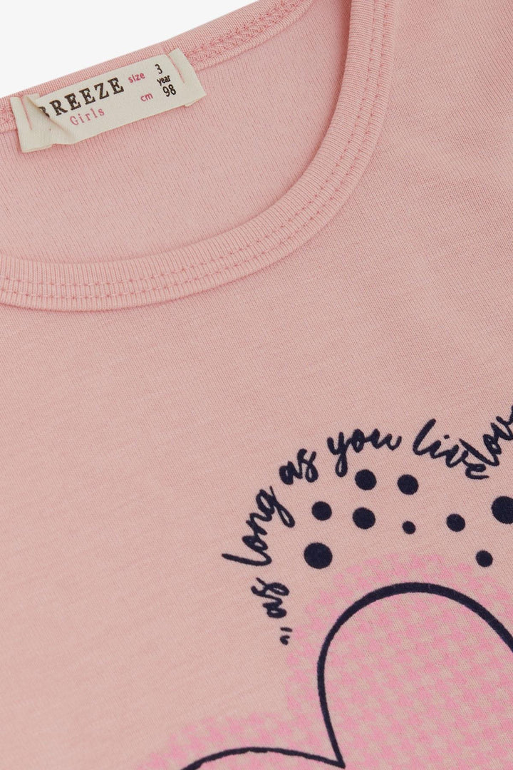 BRE Breeze Girl Child Long Sleeve T-Shirt Houndstooth Polka Dot Heart Printed Written 3-8 Years, Pink - Pearl City