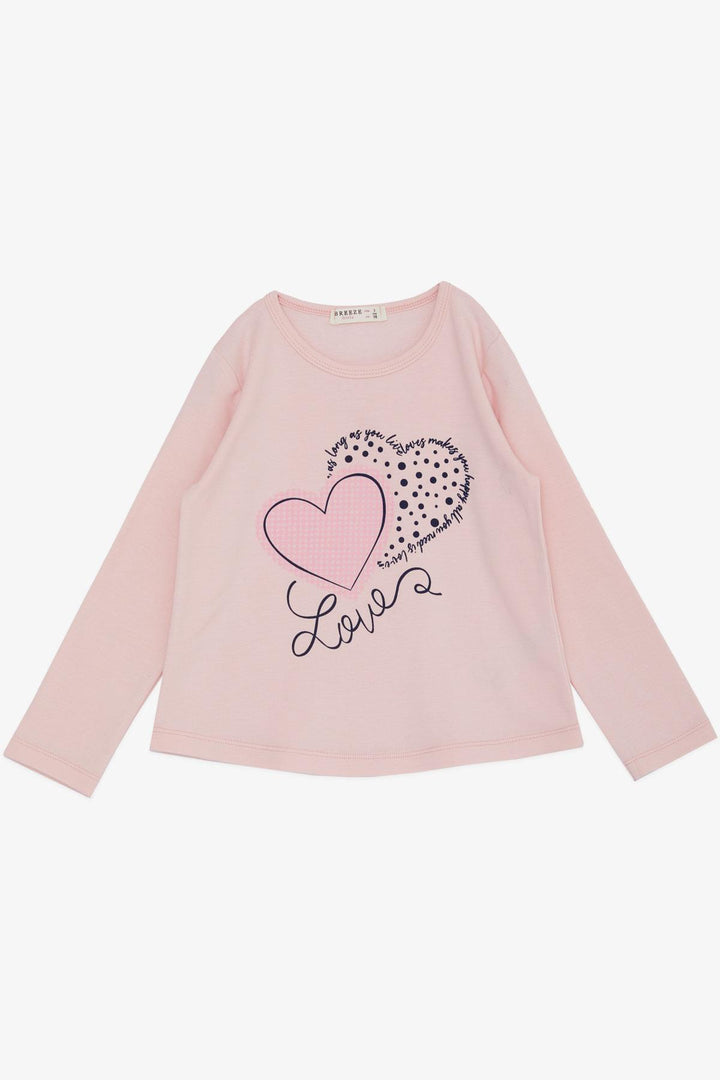BRE Breeze Girl Child Long Sleeve T-Shirt Houndstooth Polka Dot Heart Printed Written 3-8 Years, Pink - Groningen