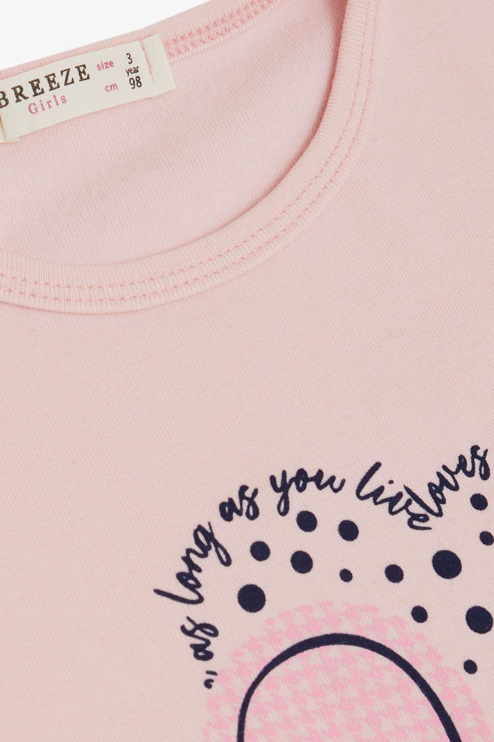 BRE Breeze Girl Child Long Sleeve T-Shirt Houndstooth Polka Dot Heart Printed Written 3-8 Years, Pink - Groningen