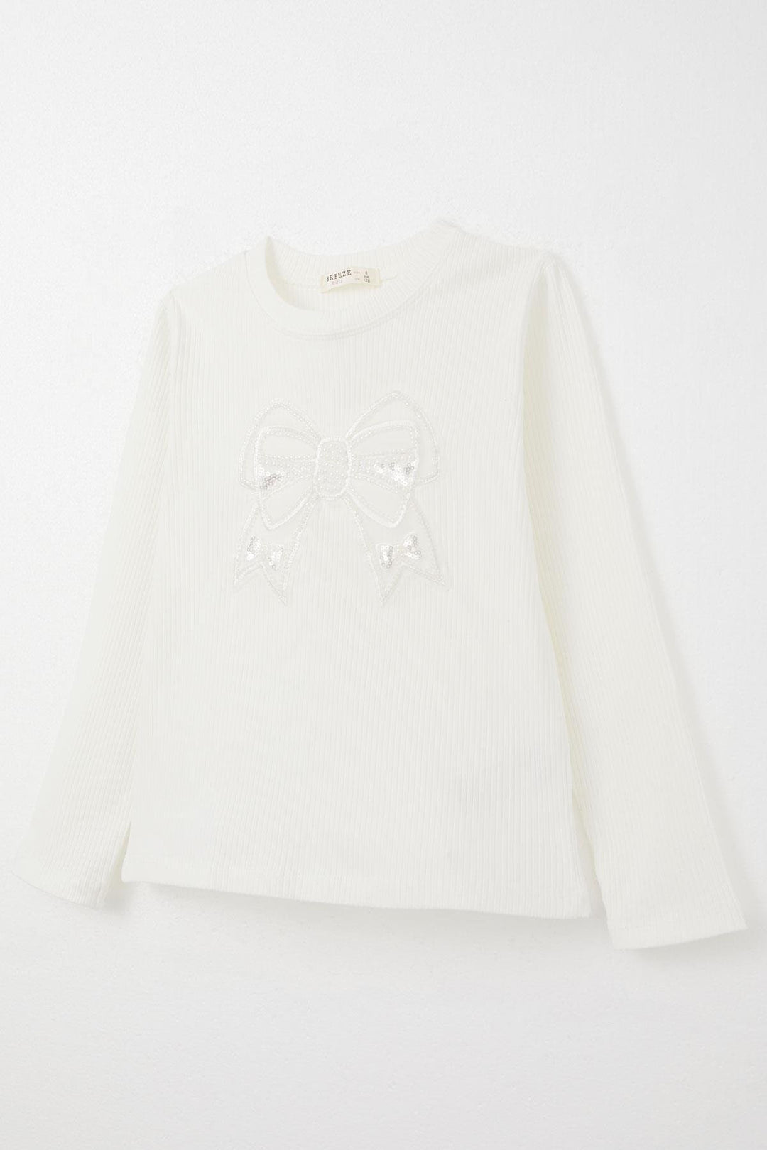 BRE Breeze Girl Child Long Sleeve T-Shirt with Butterfly Emblem and Pearls, 84 Years, Ecru - Singen