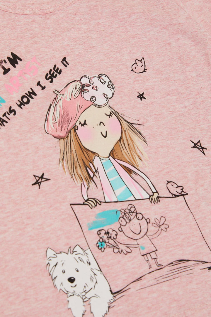 BRE Breeze Girl Child Long Sleeve T-Shirt Feeling Like an Artist Girl Printed 3-8 Years, Salmon Melange - Dublin