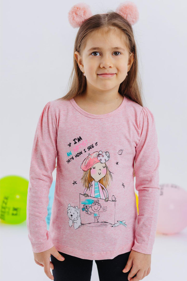 BRE Breeze Girl Child Long Sleeve T-Shirt Feeling Like an Artist Girl Printed 3-8 Years, Salmon Melange - Dublin