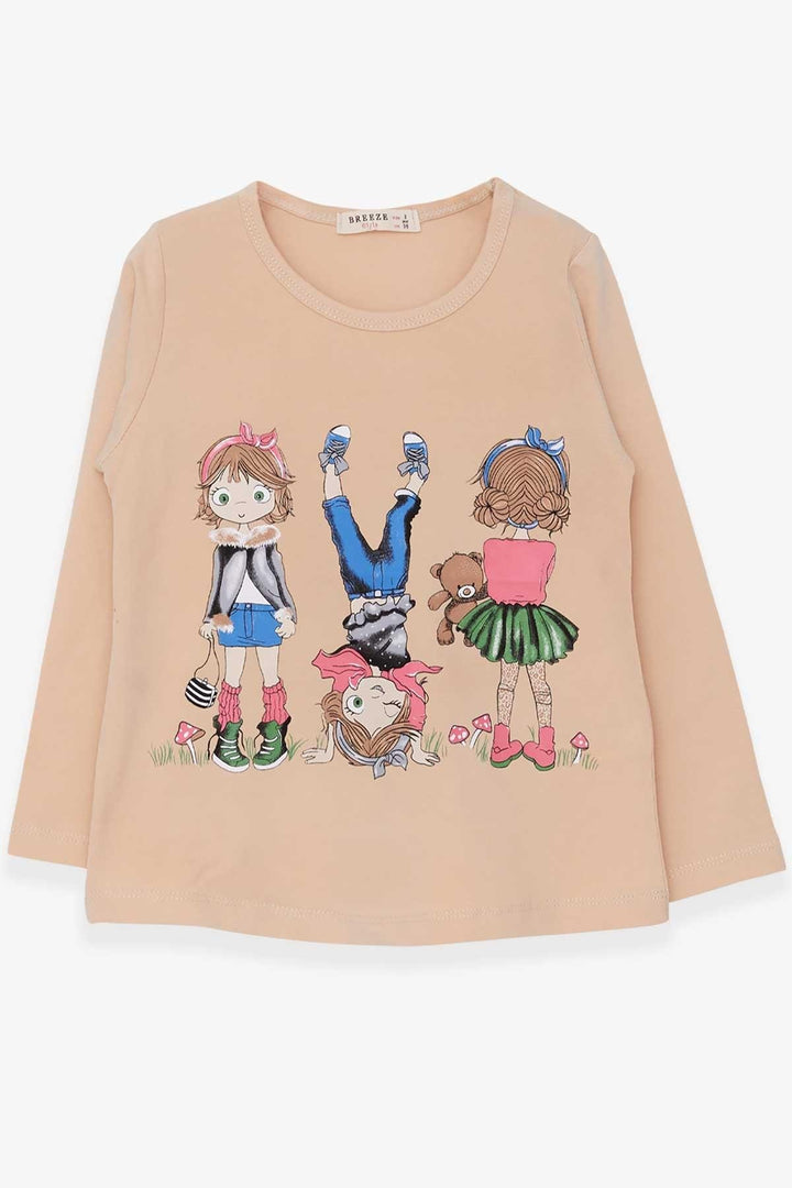 BRE Breeze Girl Child Long Sleeve T-Shirt Girl Printed 3-8 Years, Cream - Braga