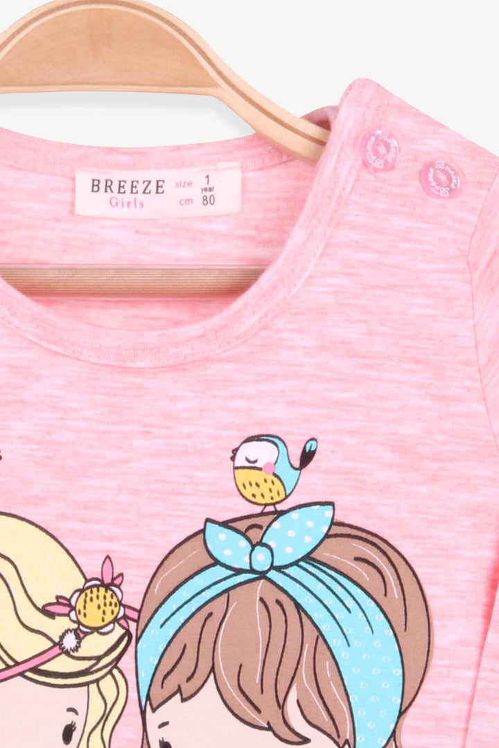 تي شيرت BRE Breeze للفتيات بأكمام طويلة مطبوع عليه طفلة من 1 إلى 4 سنوات، مزيج السلمون - أواكساكا
