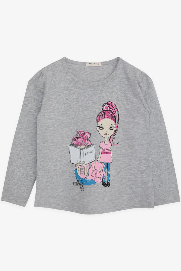 BRE Breeze Girl Child Long Sleeve T-Shirt Girl Bakılı 4-9 Years, Gray Melange - Louisville