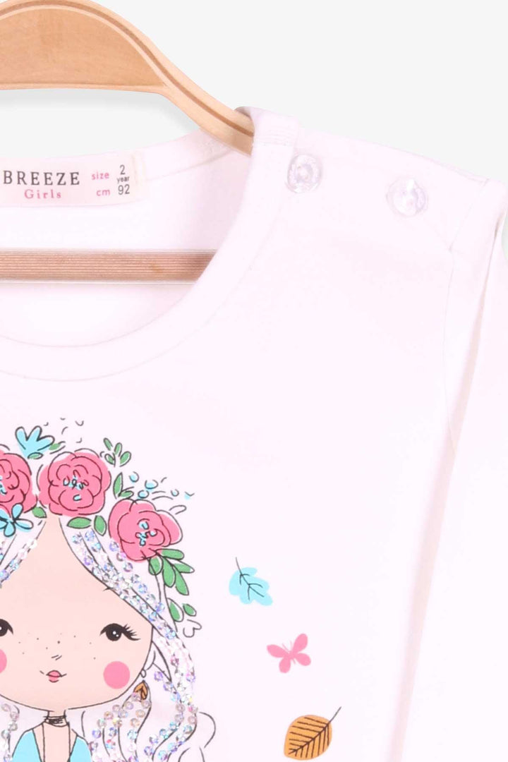 BRE Breeze Girl Child Long Sleeve T-Shirt Girl Child Printed 2-6 Years, Ecru - Castle Rock