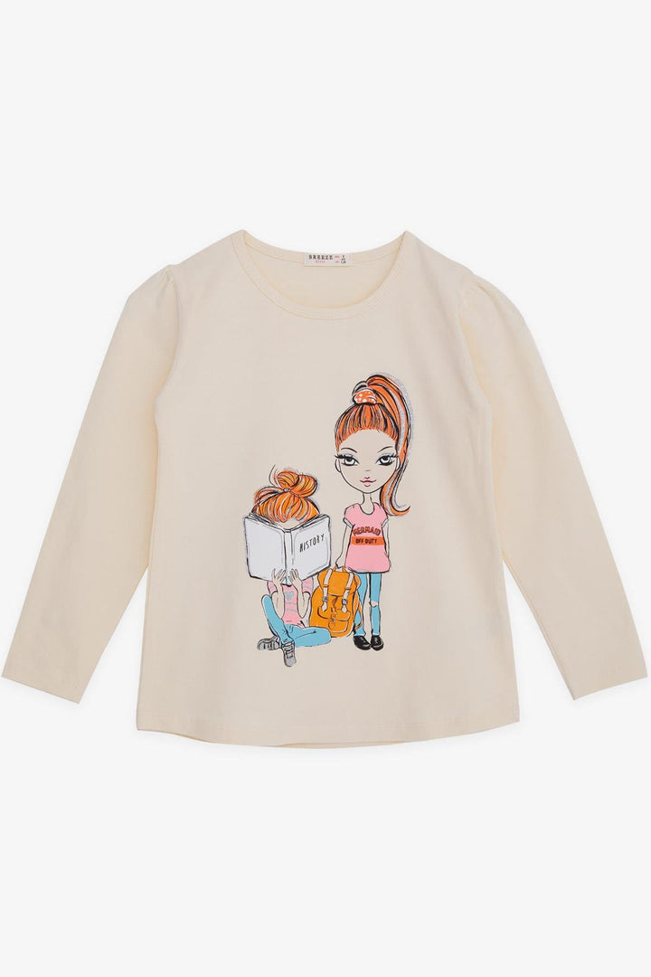 BRE Breeze Girl Child Long Sleeve T-Shirt Girl Checked 4-9 Years, Cream - Sfântu-Gheorghe