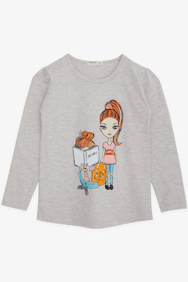 BRE Breeze Girl Child Long Sleeve T-Shirt Girl Bakılı 4-9 Years, Beige Melange - New Westminster