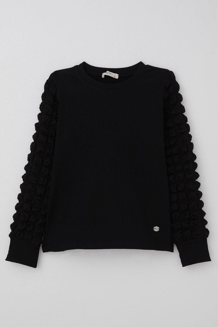 BRE Breeze Girl Child Long Sleeve T-Shirt with Ruffled Fabric Detail, 84 Years, Black - Meoqui