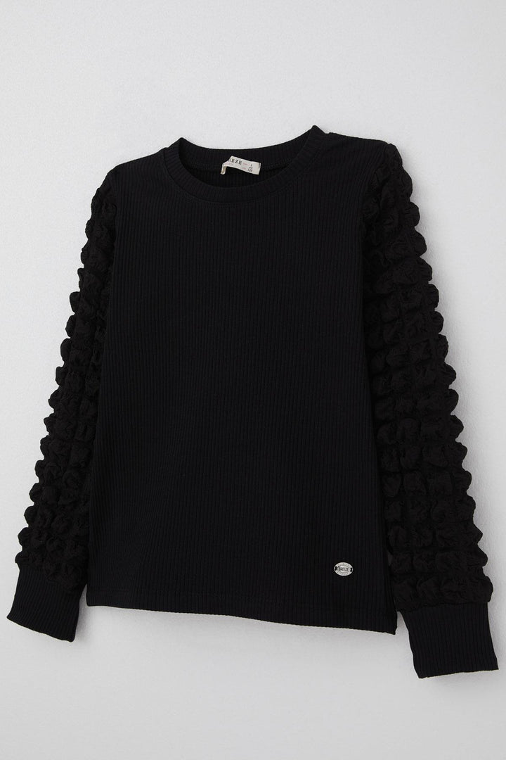 BRE Breeze Girl Child Long Sleeve T-Shirt with Ruffled Fabric Detail, 84 Years, Black - Meoqui