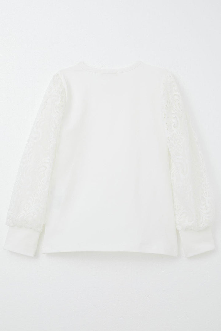BRE Breeze Girl Child Long Sleeve T-Shirt with Lace Detail, 82 Years, Ecru - Brookhaven