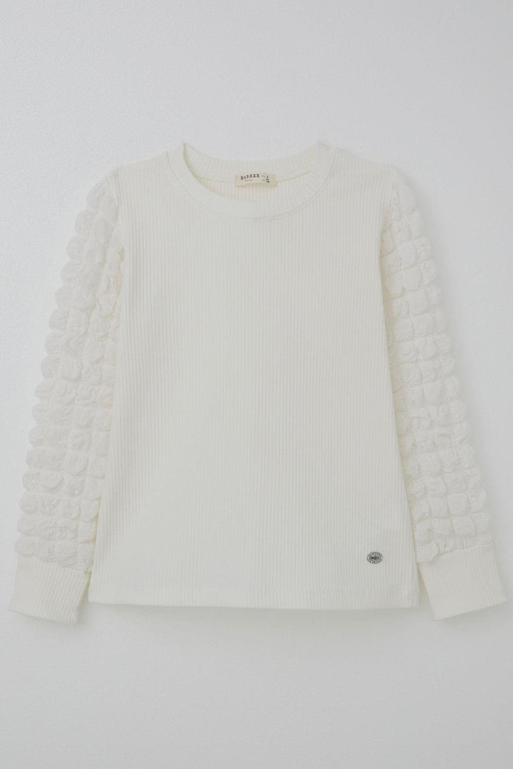 BRE Breeze Girl Child Long Sleeve T-Shirt with Ruffled Fabric Detail, 84 Years, Ecru - Belleville