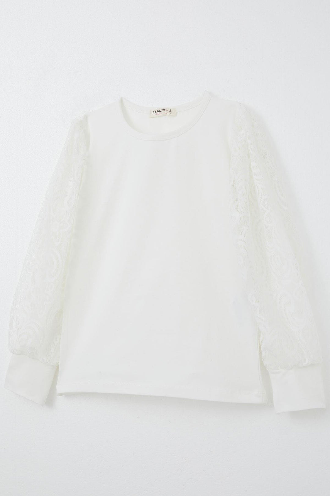 BRE Breeze Girl Child Long Sleeve T-Shirt with Lace Detail, 82 Years, Ecru - Brookhaven