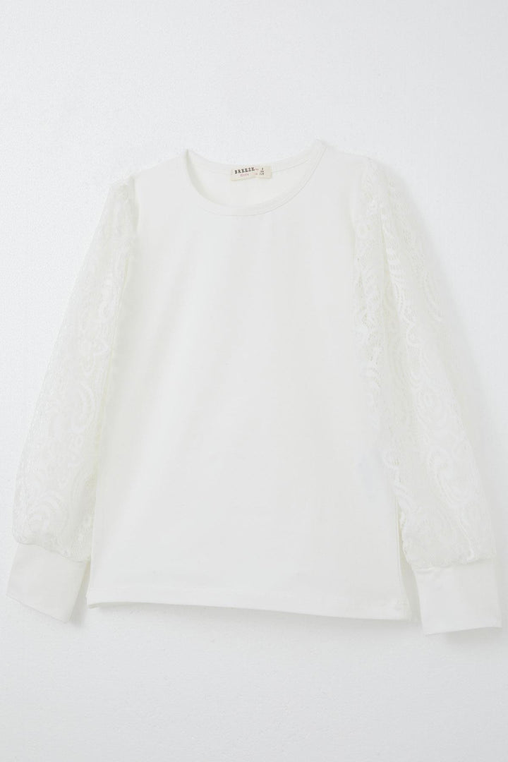 BRE Breeze Girl Child Long Sleeve T-Shirt with Lace Detail, 82 Years, Ecru - Brookhaven