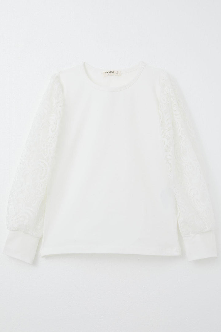 BRE Breeze Girl Child Long Sleeve T-Shirt with Lace Detail, 82 Years, Ecru - Brookhaven