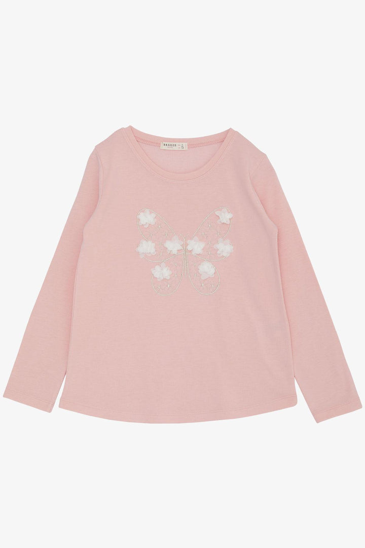 BRE Breeze Girl Child Long Sleeve T-Shirt Laser Cut Rose Printed Butterfly Printed 50 Years, Salmon - Peoria