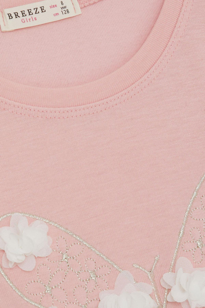 BRE Breeze Girl Child Long Sleeve T-Shirt Laser Cut Rose Printed Butterfly Printed 50 Years, Salmon - Peoria