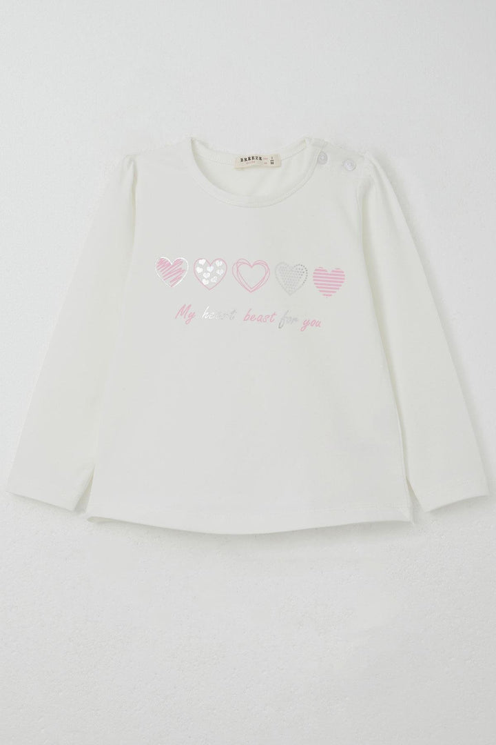 BRE Breeze Girl Child Long Sleeve T-Shirt Tiny Hearts 1.5-5 Years, Ecru - Maravatío de Ocampo