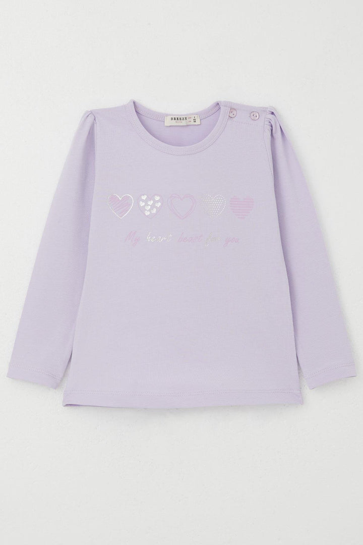 BRE Breeze Girl Child Long Sleeve T-Shirt Tiny Hearts 1.5-5 Years, Lilac - Stourbridge