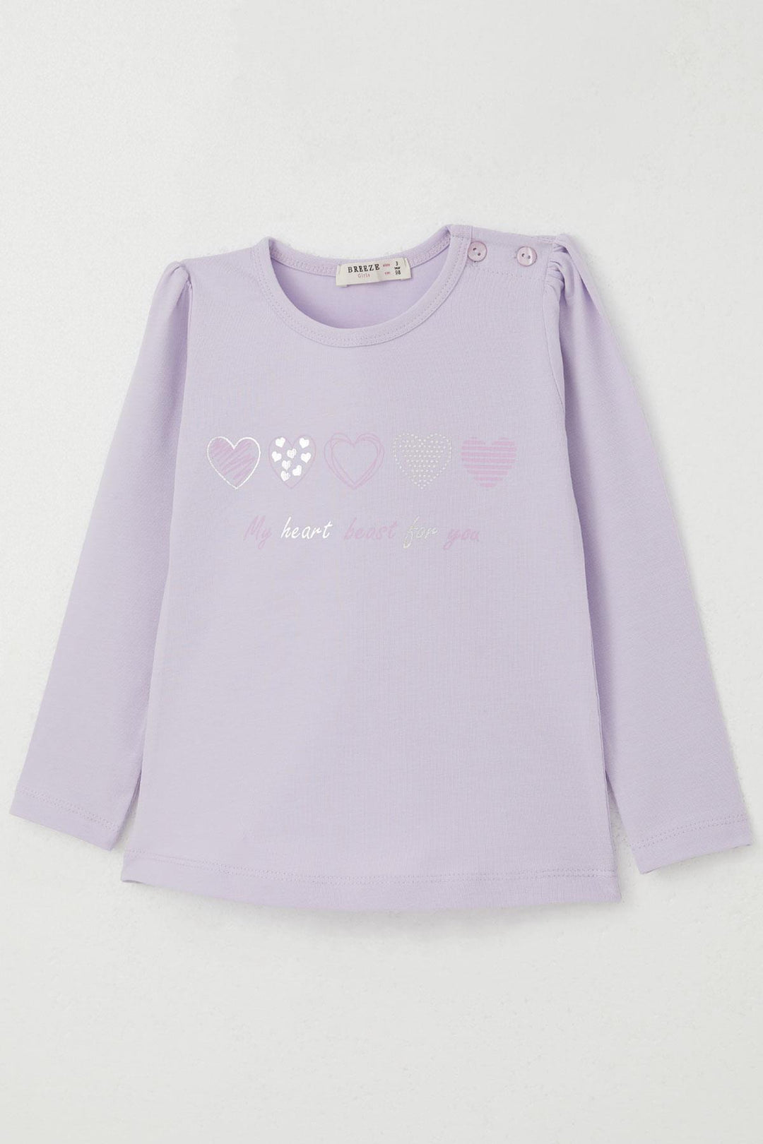 BRE Breeze Girl Child Long Sleeve T-Shirt Tiny Hearts 1.5-5 Years, Lilac - Stourbridge