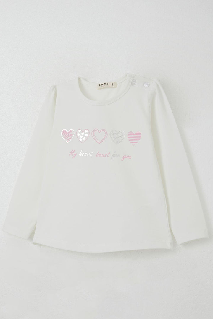 BRE Breeze Girl Child Long Sleeve T-Shirt Tiny Hearts 1.5-5 Years, Ecru - Maravatío de Ocampo