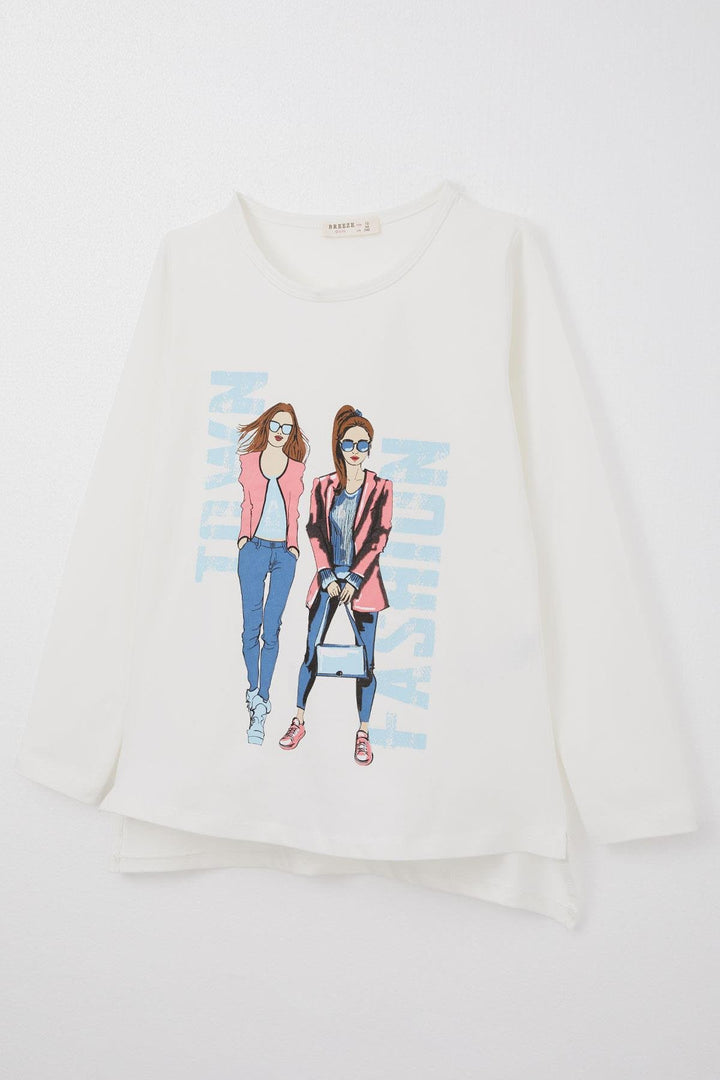 BRE Breeze Girl Child Long Sleeve T-shirt Fashion Themed Girl Printed 106 Years, Ecru - North Charleston