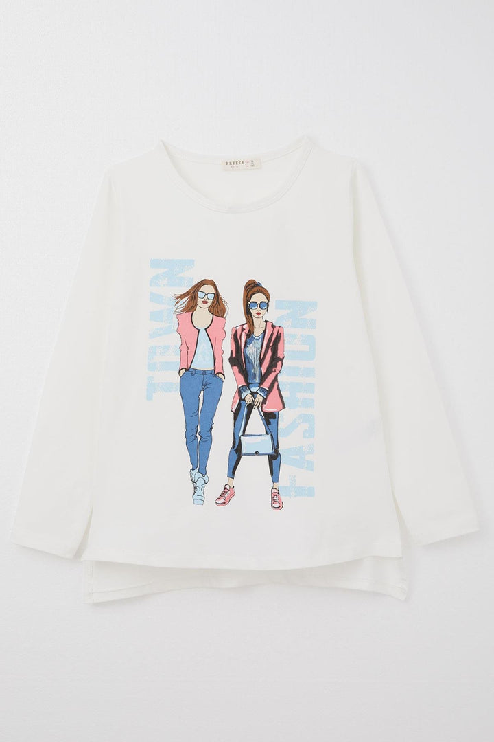 BRE Breeze Girl Child Long Sleeve T-shirt Fashion Themed Girl Printed 106 Years, Ecru - North Charleston