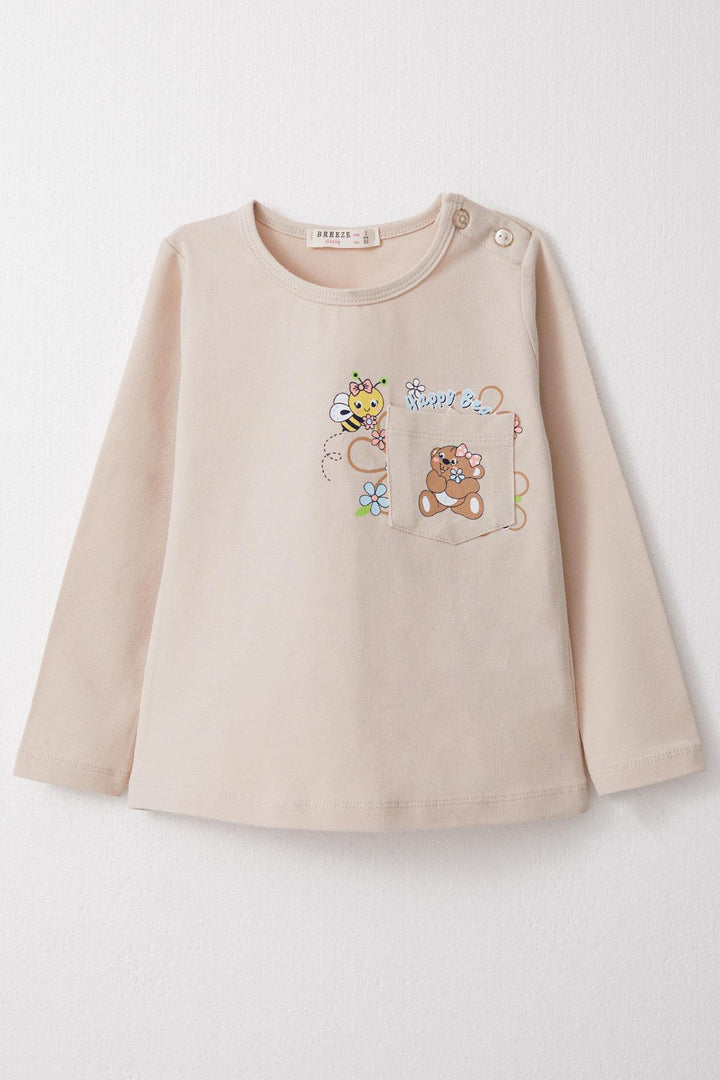 BRE Breeze Girl Child Long Sleeve T-Shirt with Happy Animals Print, 1.5-5 Years, Beige - Porirua