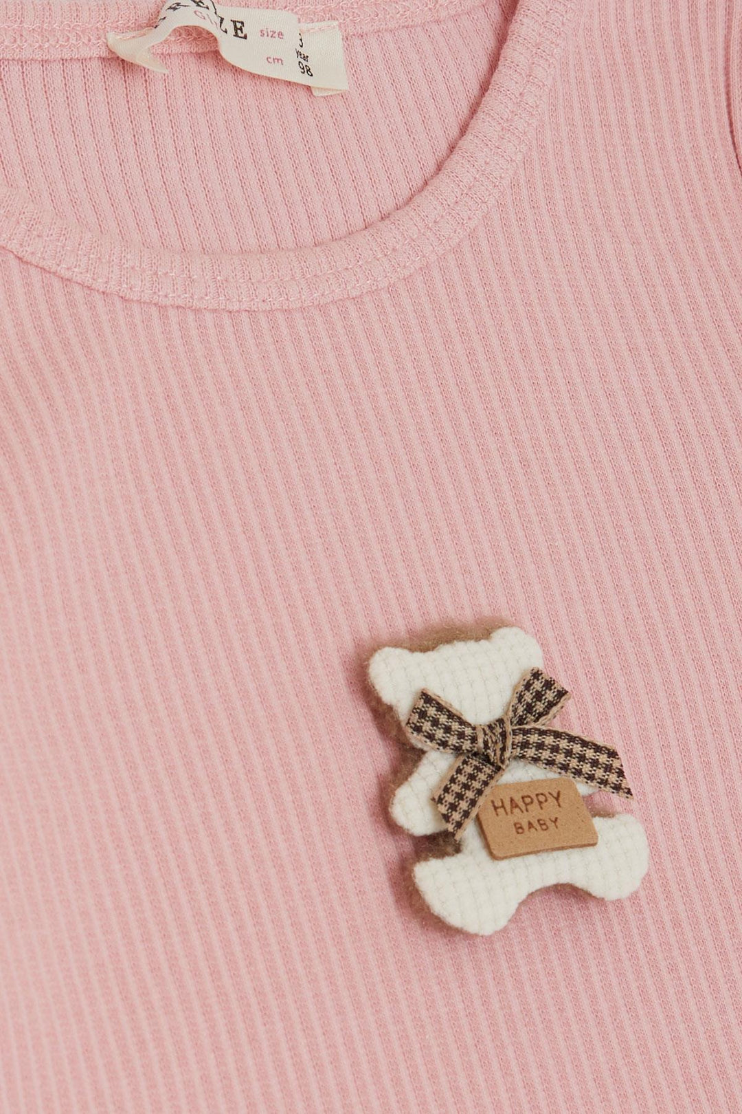 BRE Breeze Girl Child Long Sleeve T-Shirt with Happy Bear Accessory Ruffled Shoulder 2-6 Years, Salmon - Bozeman