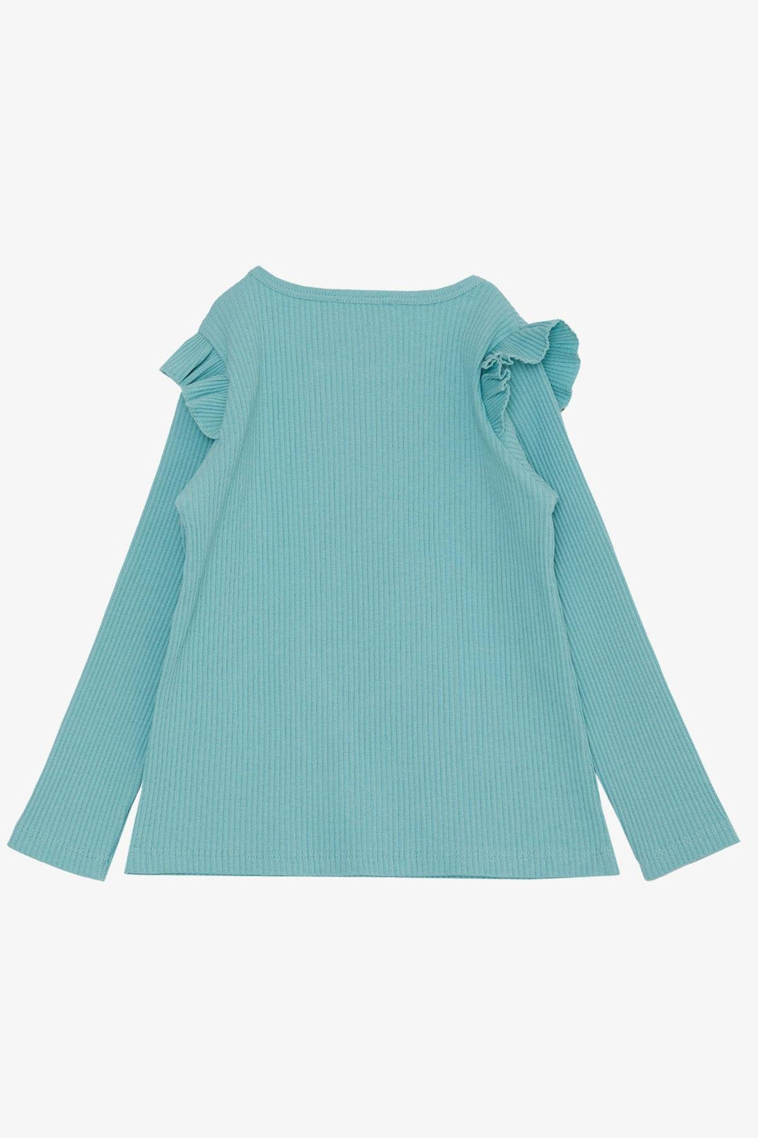 BRE Breeze Girl Child Long Sleeve T-Shirt with Happy Bear Accessories Ruffled Shoulder 2-6 Years, Aqua Green - Brownsville