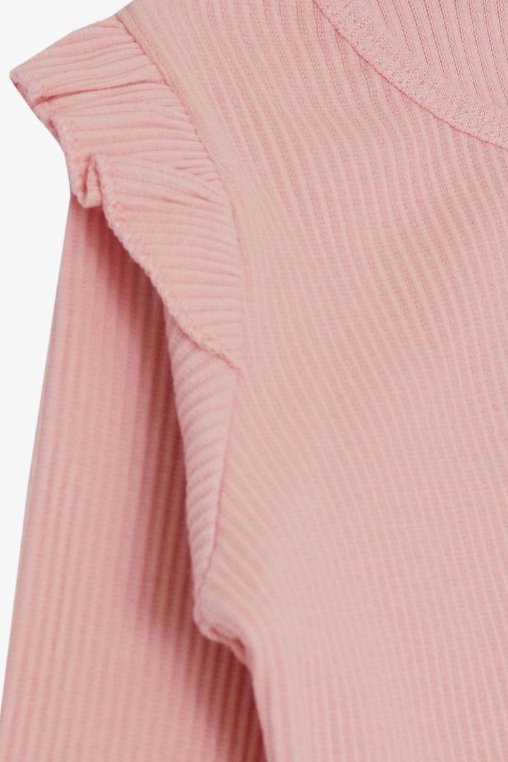 BRE Breeze Girl Child Long Sleeve T-Shirt with Happy Bear Accessory Ruffled Shoulder 2-6 Years, Salmon - Bozeman