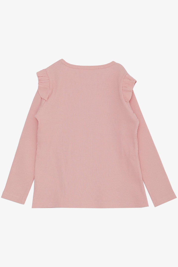 BRE Breeze Girl Child Long Sleeve T-Shirt with Happy Bear Accessory Ruffled Shoulder 2-6 Years, Salmon - Bozeman