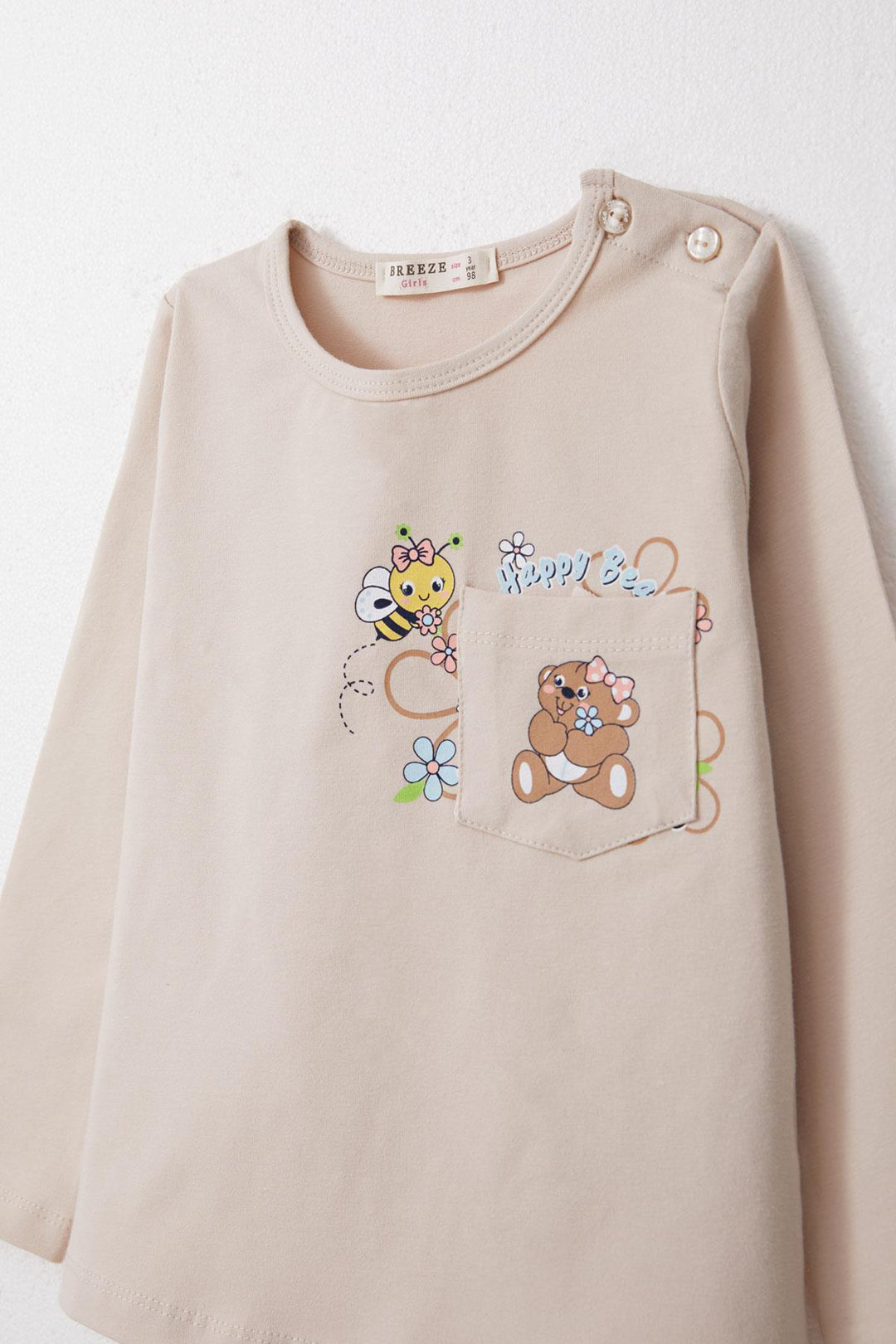 BRE Breeze Girl Child Long Sleeve T-Shirt with Happy Animals Print, 1.5-5 Years, Beige - Porirua