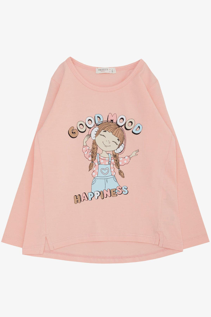 BRE Breeze Girl Child Long Sleeve T-Shirt Happy Girl Listening to Music Printed 3-8 Years, Salmon - Bundaberg