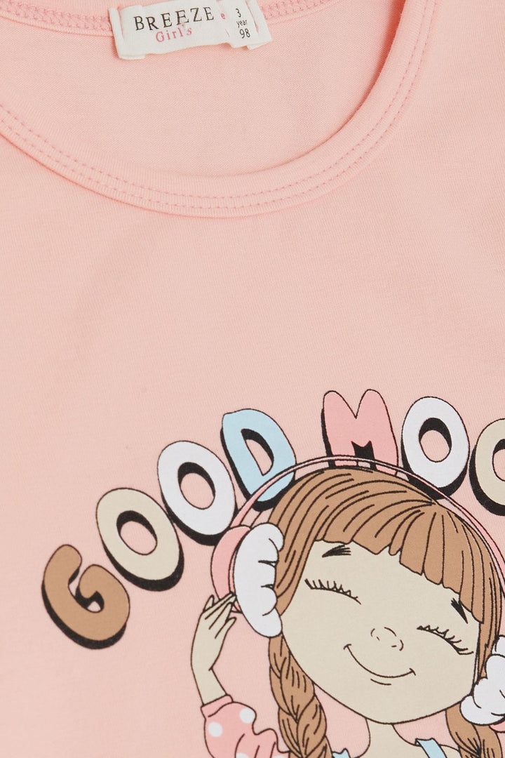 BRE Breeze Girl Child Long Sleeve T-Shirt Happy Girl Listening to Music Printed 3-8 Years, Salmon - Bundaberg