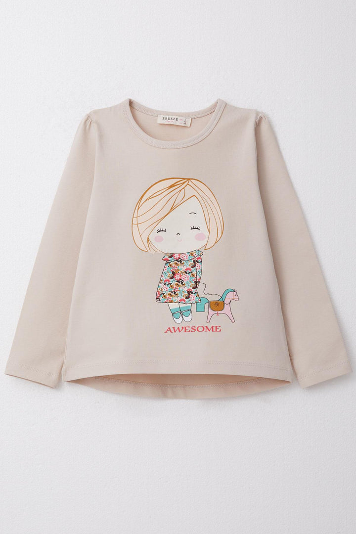 BRE Breeze Girl Child Long Sleeve T-Shirt Cheerful Girl Printed 2-6 Years, Beige - Tepeapulco