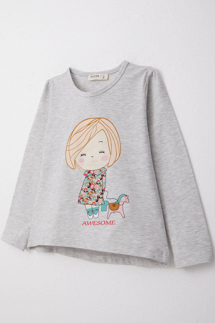 BRE Breeze Girl Child Long Sleeve T-Shirt Cheerful Girl Printed 2-6 Years, Light Grey Melange - Dartford