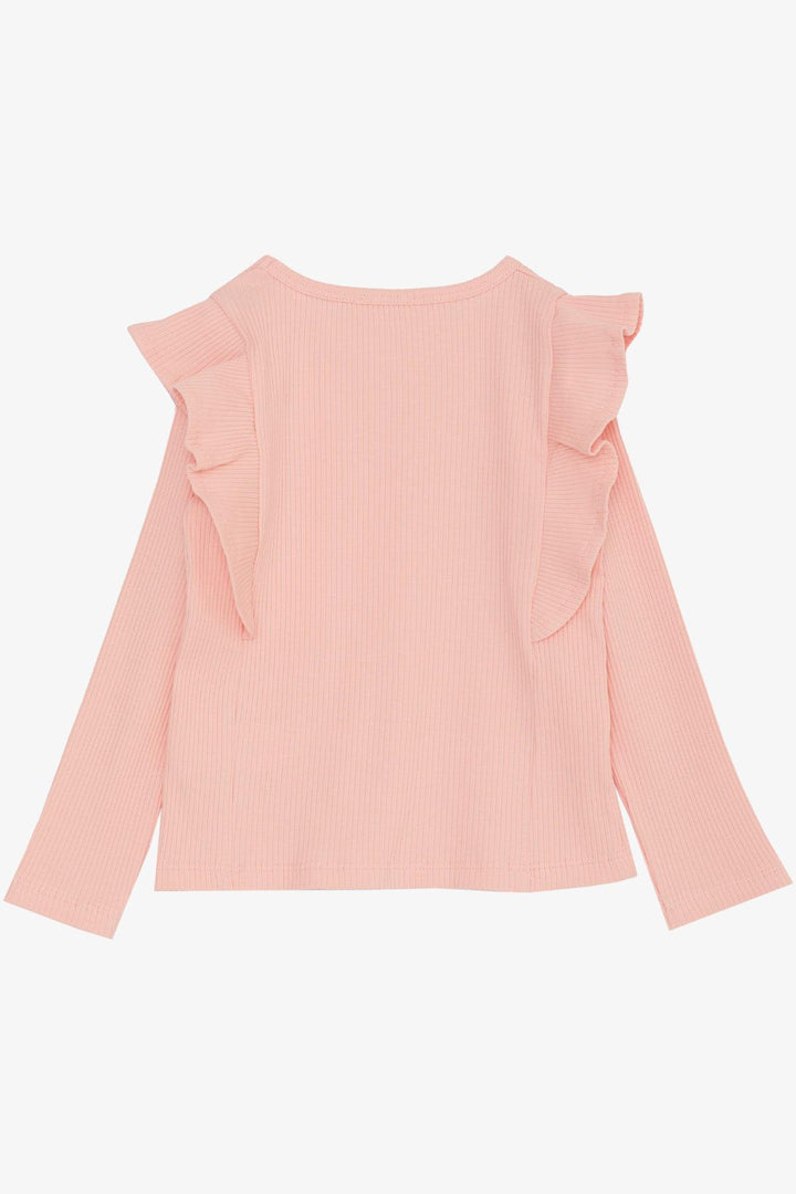 BRE Breeze Girl Child Long Sleeve T-Shirt with Ruffle Shoulder 3-7 Years, Salmon - Saint-Nazaire