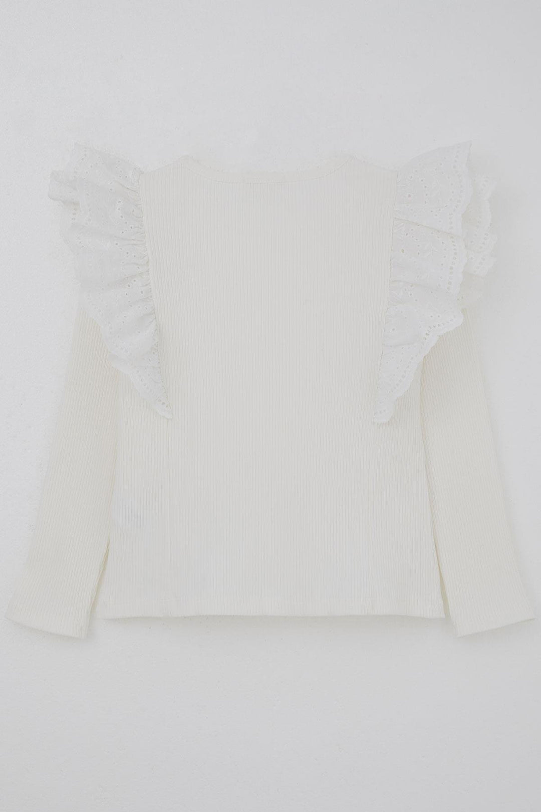 BRE Breeze Girl Child Long Sleeve T-Shirt with Lace Detailed Shoulder Flower Embroidery, 82 Years, Ecru - Villefranche-sur-Saône