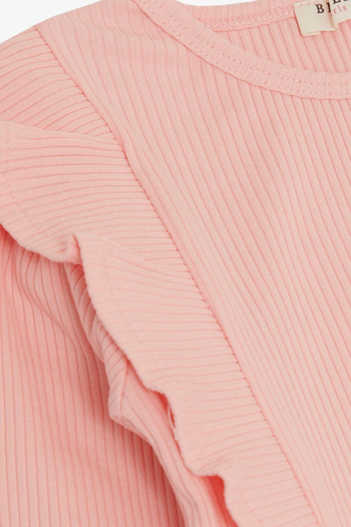BRE Breeze Girl Child Long Sleeve T-Shirt with Ruffle Shoulder 3-7 Years, Salmon - Saint-Nazaire
