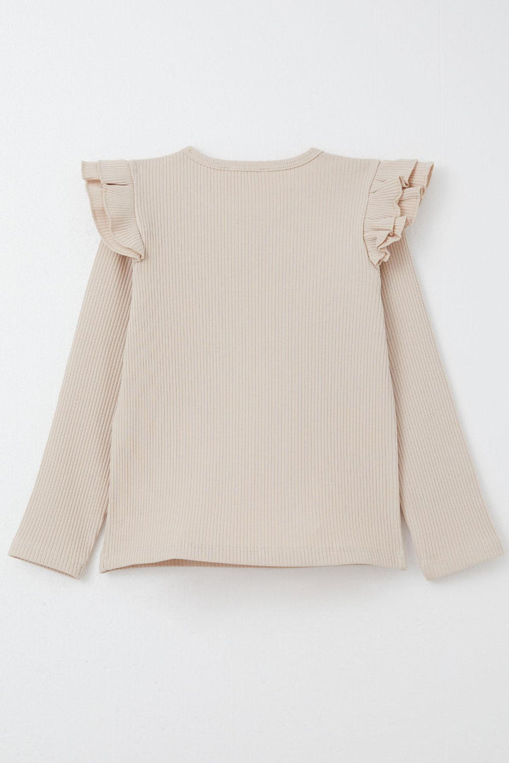 BRE Breeze Girl Child Long Sleeve T-Shirt with Frilled Shoulders 50 Years, Beige - Leith