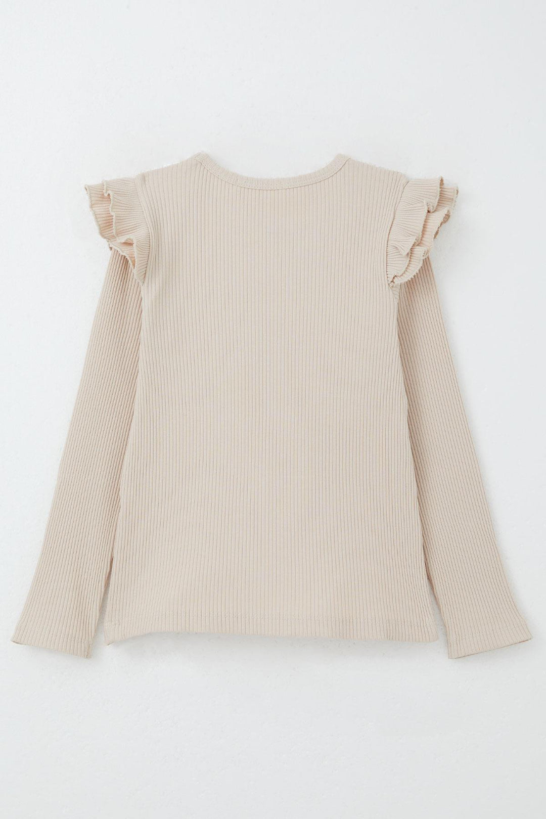 BRE Breeze Girl Child Long Sleeve T-Shirt with Ruffle Detail on Shoulders Heart Patterned, Beige, 50 Years - Hawthorne