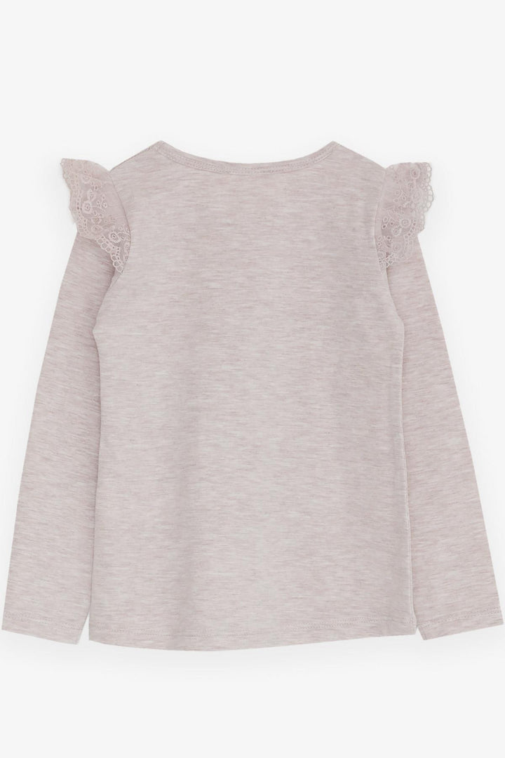 BRE Breeze Girl Child Long Sleeve T-Shirt with Lace Shoulder 4-9 Years, Beige Melange - Colomiers