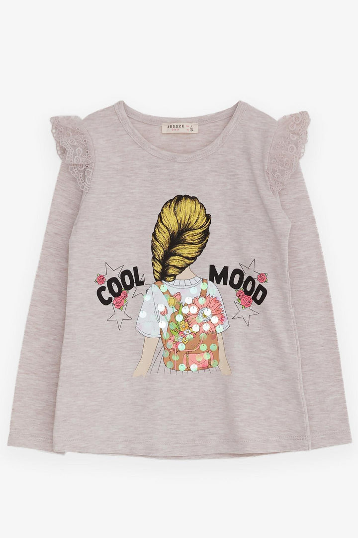 BRE Breeze Girl Child Long Sleeve T-Shirt with Lace Shoulder 4-9 Years, Beige Melange - Colomiers