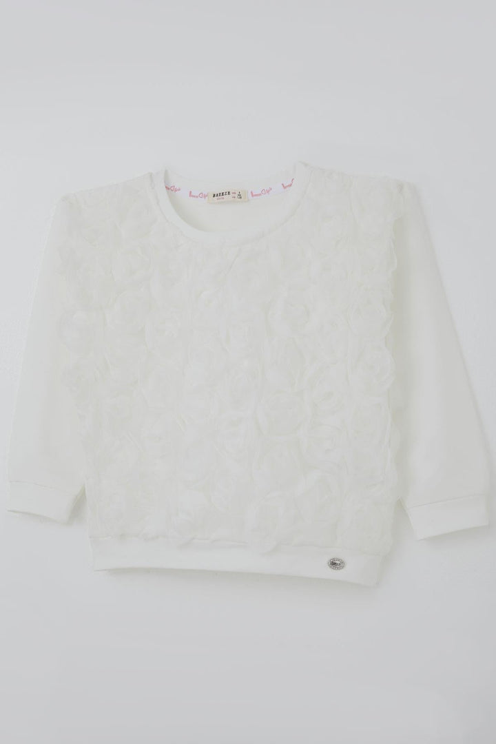 BRE Breeze Girl Child Long Sleeve T-Shirt with Organza Embossed Rose Detail 62 Years, Ecru - Monroe