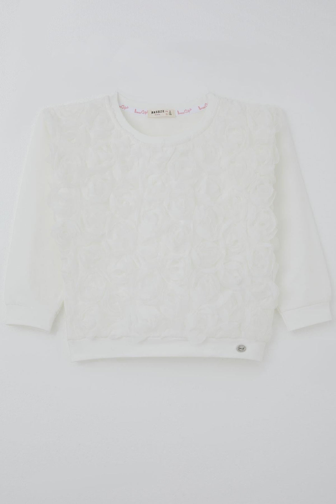 BRE Breeze Girl Child Long Sleeve T-Shirt with Organza Embossed Rose Detail 62 Years, Ecru - Monroe