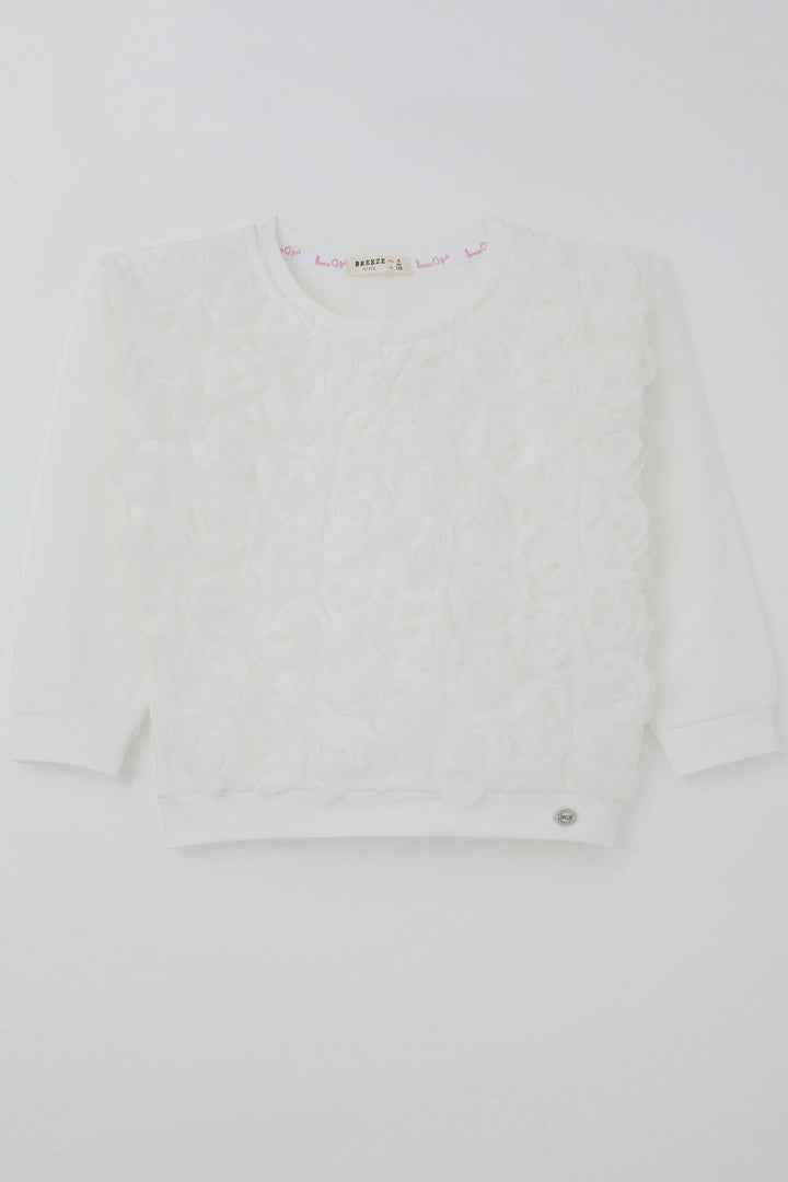 BRE Breeze Girl Child Long Sleeve T-Shirt with Organza Embossed Rose Detail 62 Years, Ecru - Monroe